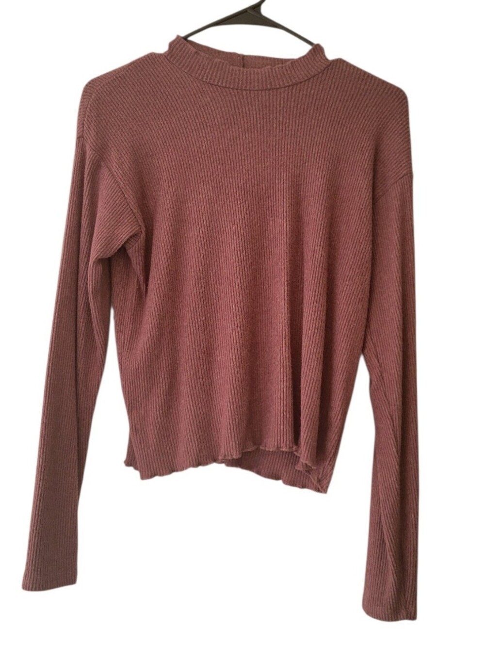 American Eagle Soft & Sexy Plush Mauve Long Sleeve Mock Neck Ribbed Top Size M